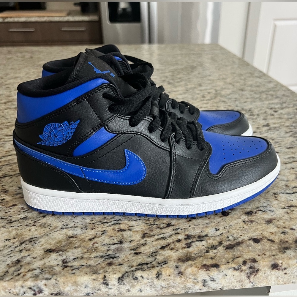 Authentic Jordan 1 Mid - Black/Hyper Royal - White